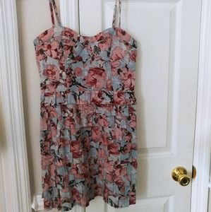 BB Dakota pink and blue floral ruffle mini dress